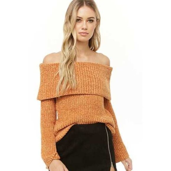 Forever 21 Chenille Off the Shoulder Sweater Goldenrod Yellow S - Picture 1 of 5